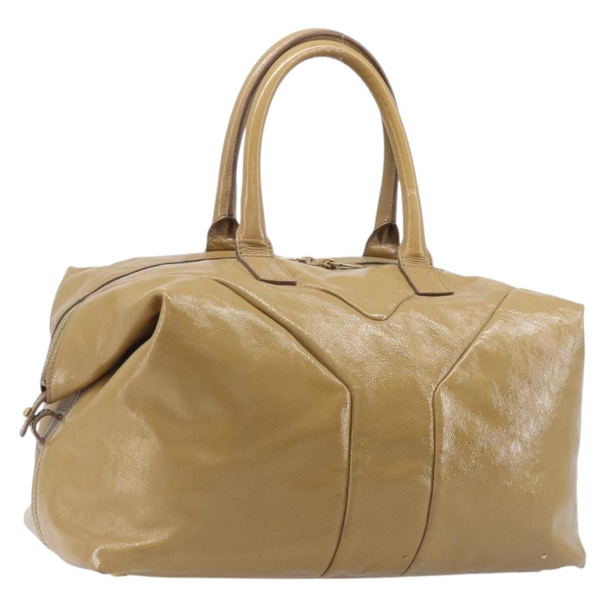 Saint Laurent Easy Y Satchel Patent Beige Patent_Leather Handbag (Pre-Owned)