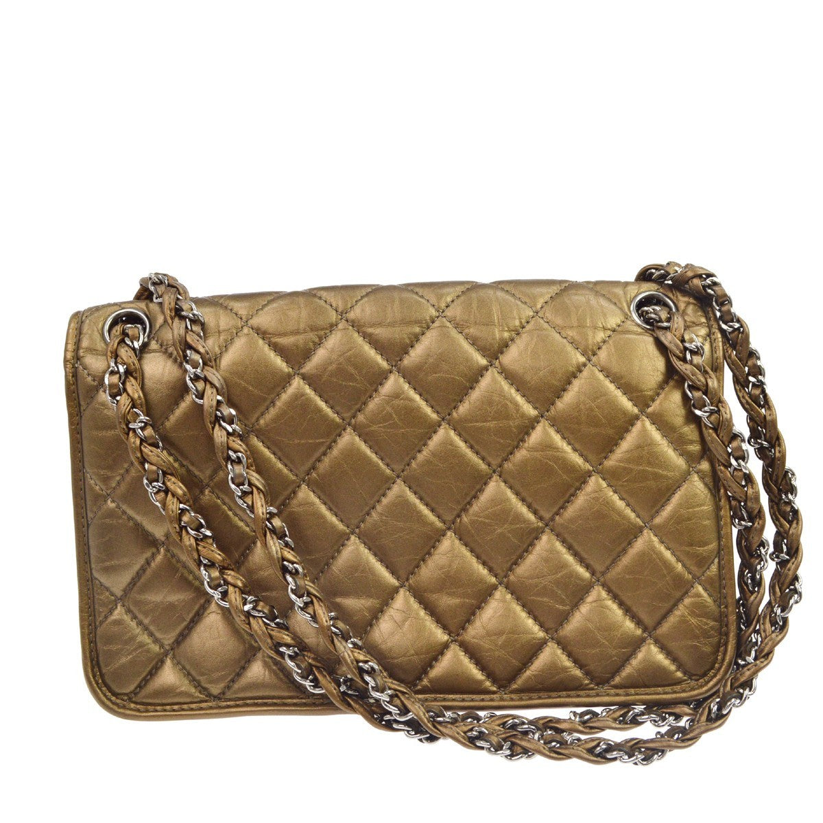 Chanel Shoulder Quilted Leather Metallic Leather Shoulder Bag Bag (Pre-Owned)