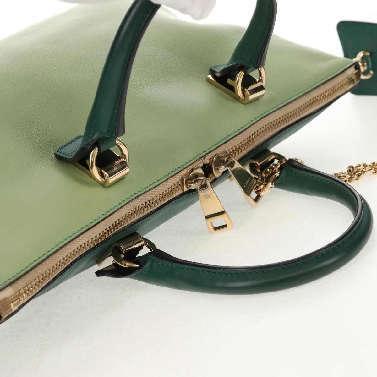 Chloe Bicolor Baylee Satchel Leather Green Leather Bag (Pre-Owned)