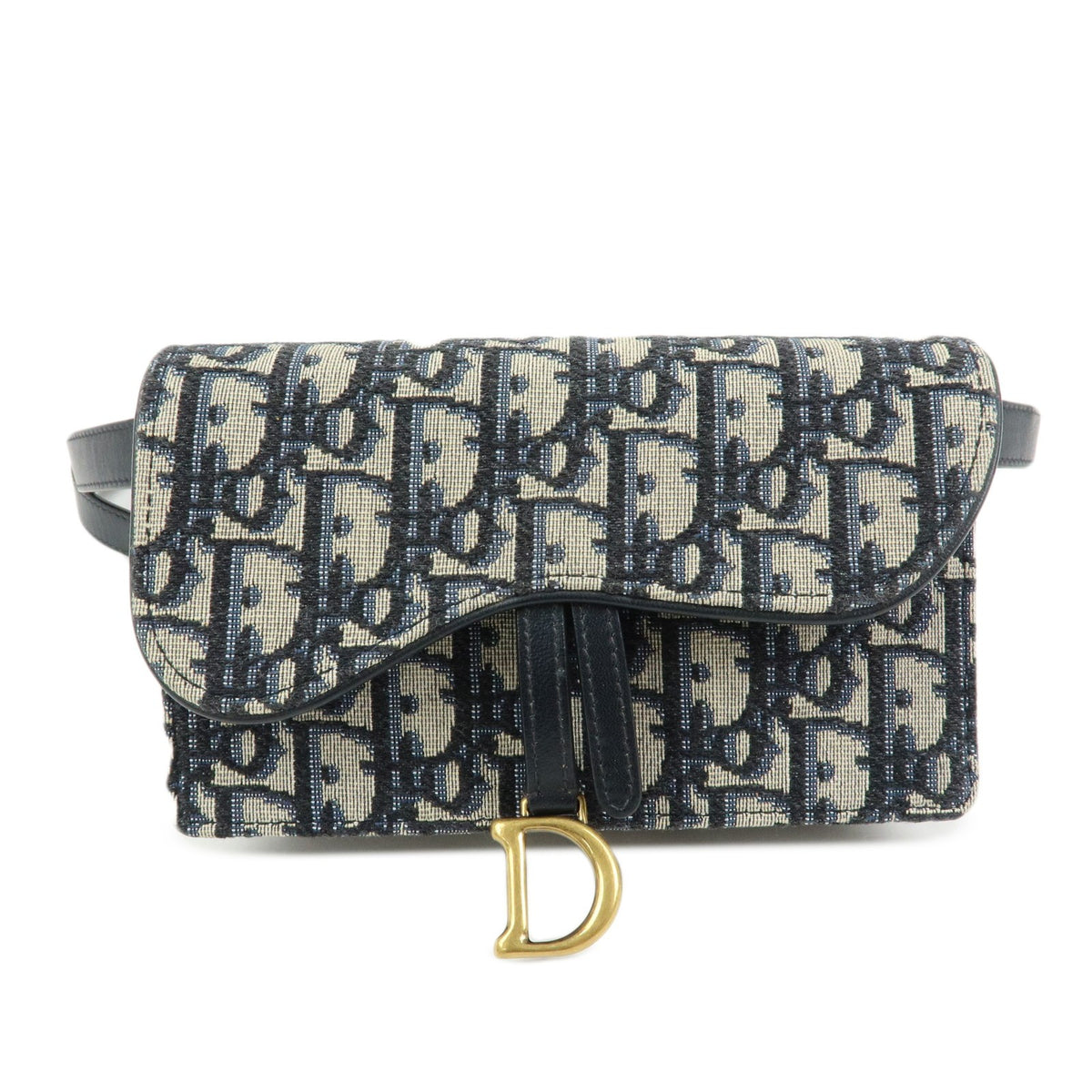 Christian Dior Saddle Belt Oblique Canvas Navy Canvas Handbag (Pre-Owned)