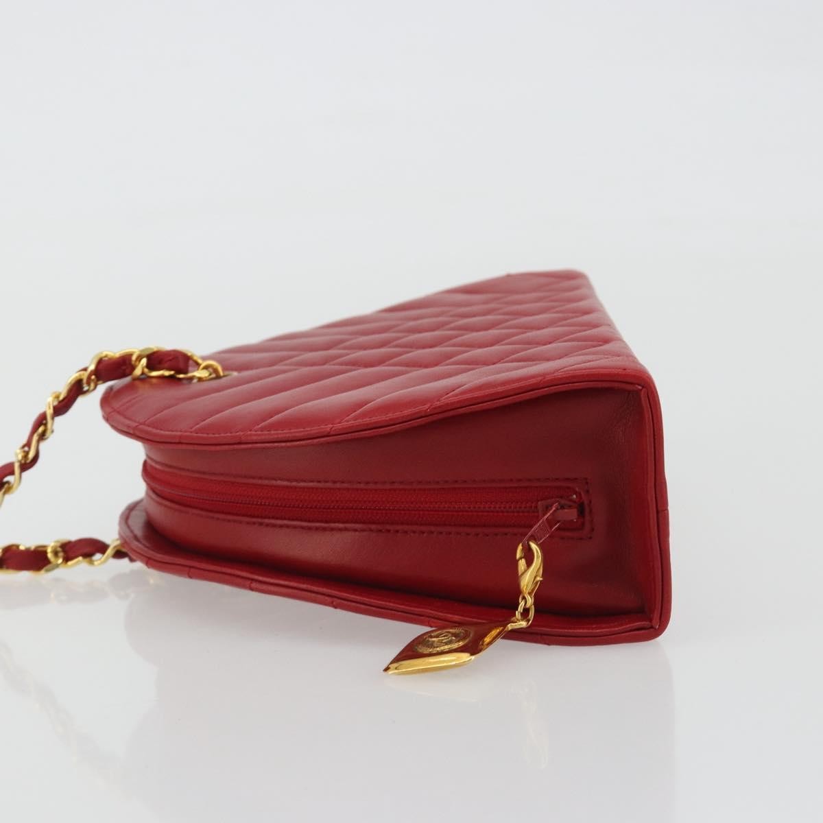 Chanel Vintage Chain Evening Mixed Quilt Lambskin Red Leather Clutche & Pouche Bag (Pre-Owned)