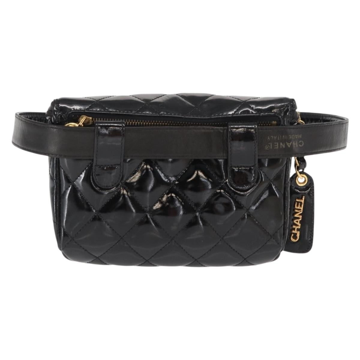Chanel Vintage Zip Belt Quilted Lambskin Black Patent_Leather Clutche & Pouche Bag (Pre-Owned)