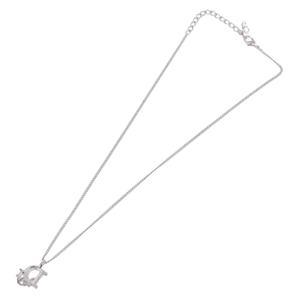 Christian Dior Vintage Dior Logo Metal And Crystal Silver Metal Necklace Jewelry (Pre-Owned)