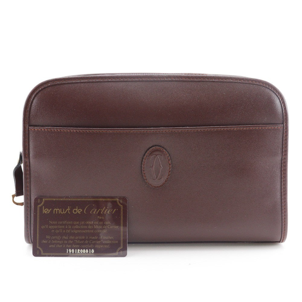 Cartier Vintage Must De Cartier Leather Burgundy Leather Clutche & Pouche Bag (Pre-Owned)