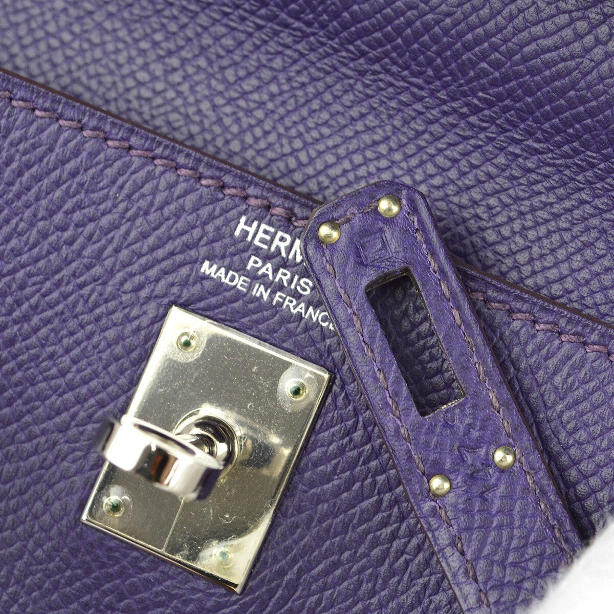 Hermes Kelly Purple Epsom With Palladium Hardware Purple Leather Handbag (Pre-Owned)