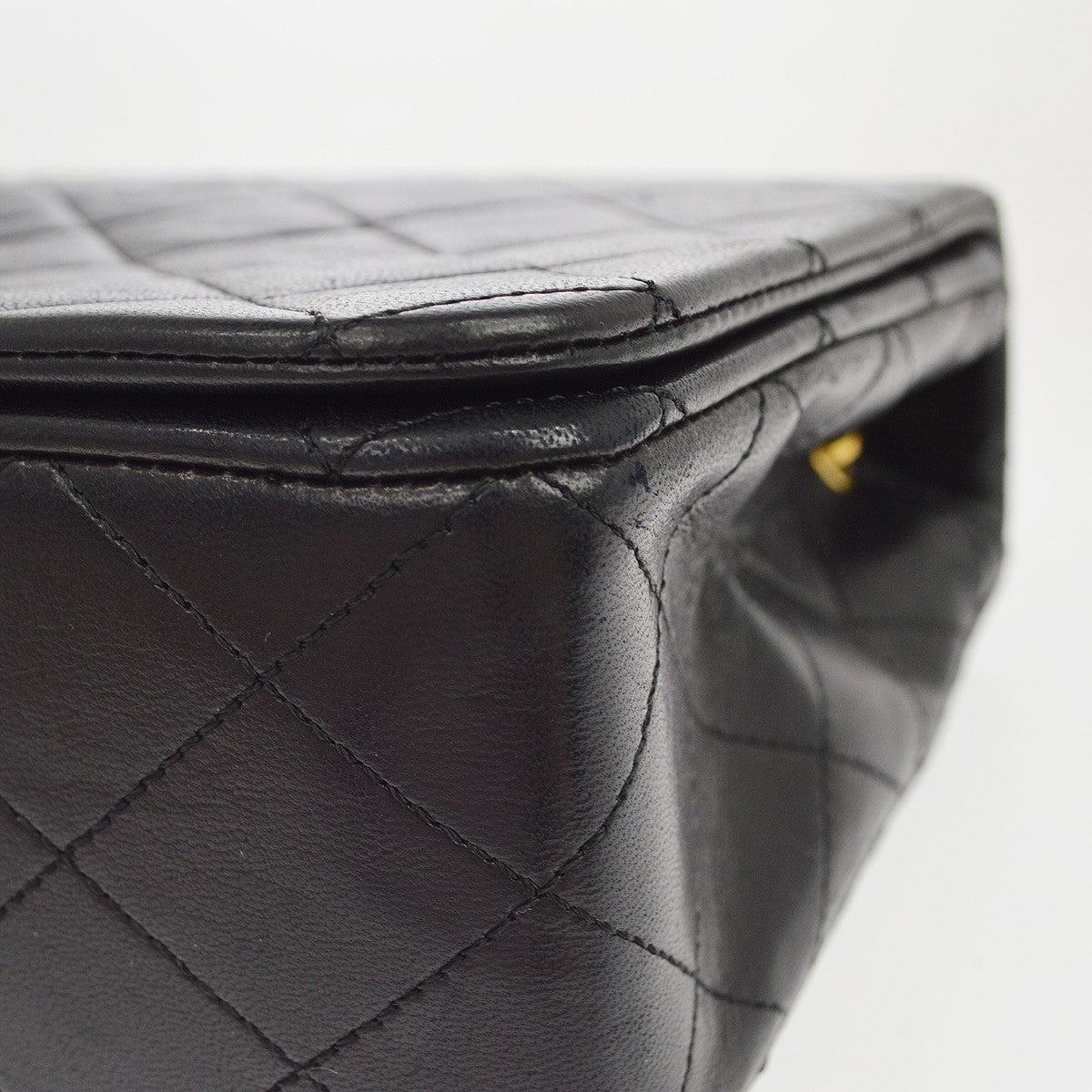 Chanel Vintage Full Flap Quilted Lambskin Black Leather Shoulder Bag Bag (Pre-Owned)