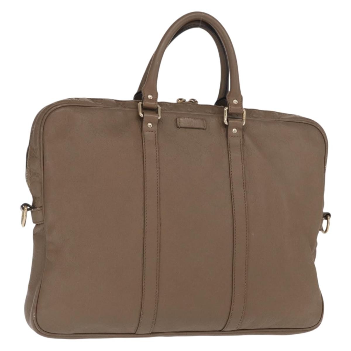 Gucci Convertible Briefcase Leather Brown Leather Briefcase Bag (Pre-Owned)