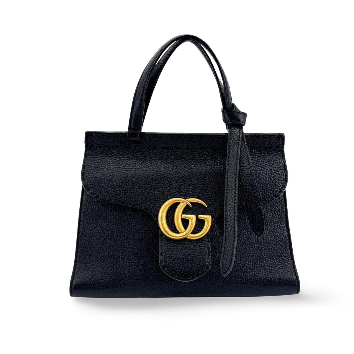 Gucci Gg Marmont Top Handle Leather Black Leather Handbag (Pre-Owned)