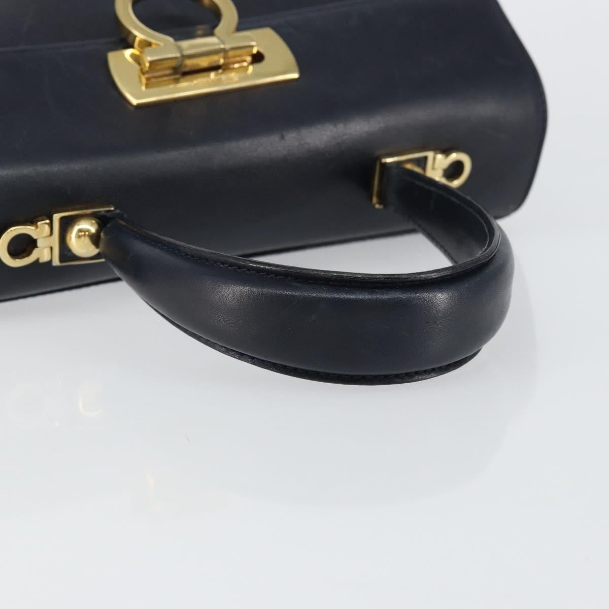 Salvatore Ferragamo Gancini Convertible Top Handle Leather Navy Leather Handbag (Pre-Owned)