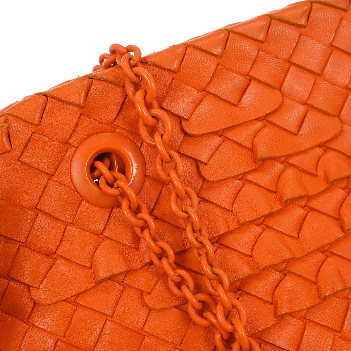 Bottega Veneta Intrecciato Shoulder Leather Orange Leather Shoulder Bag Bag (Pre-Owned)