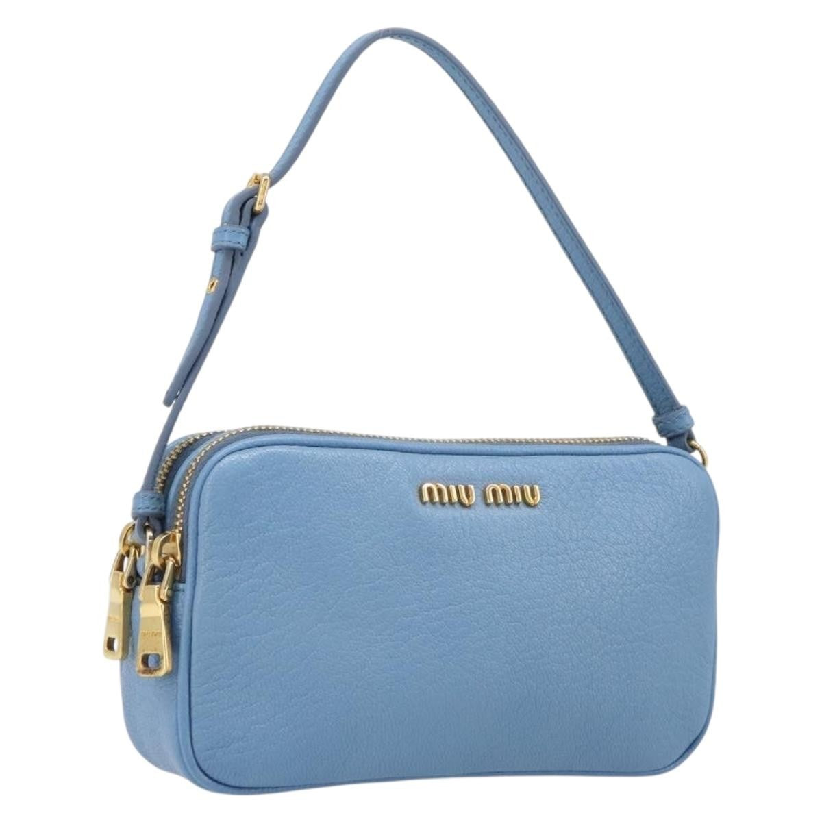Miu Miu Double Zip Pochette Leather Blue Leather Clutche & Pouche Bag (Pre-Owned)