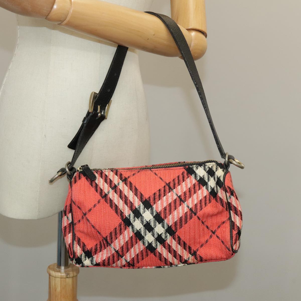 Burberry Nova Check Red Canvas Handbag (Pre-Owned)