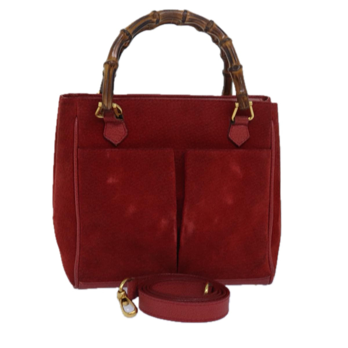 Gucci Bamboo Red Suede Handbag (Pre-Owned)