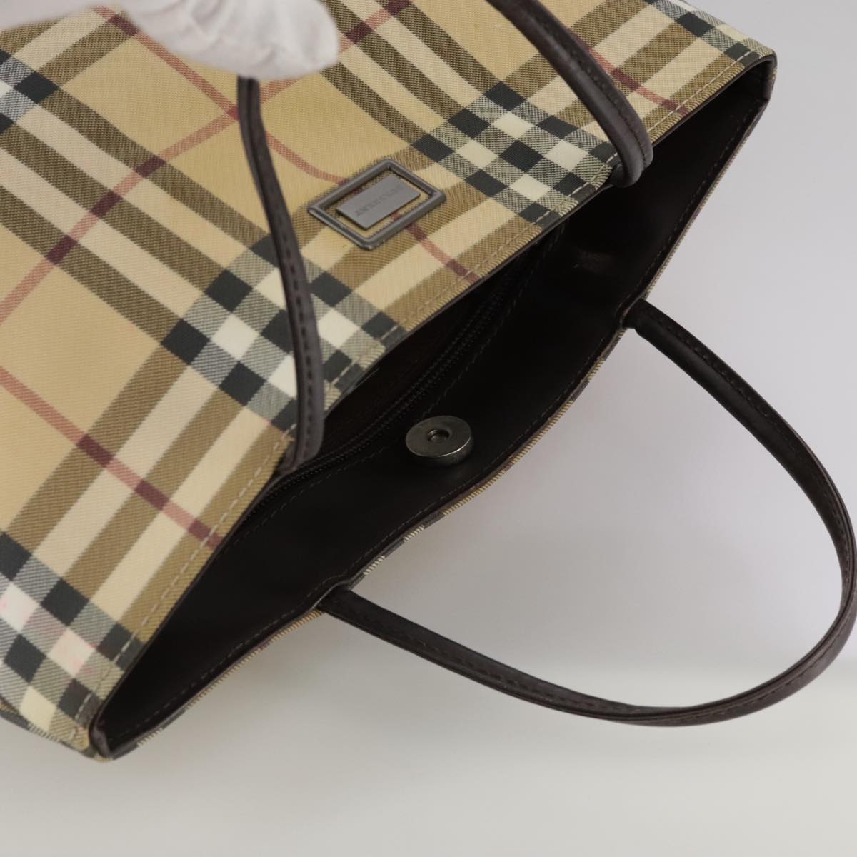 Burberry Nova Check Beige Canvas Handbag (Pre-Owned)