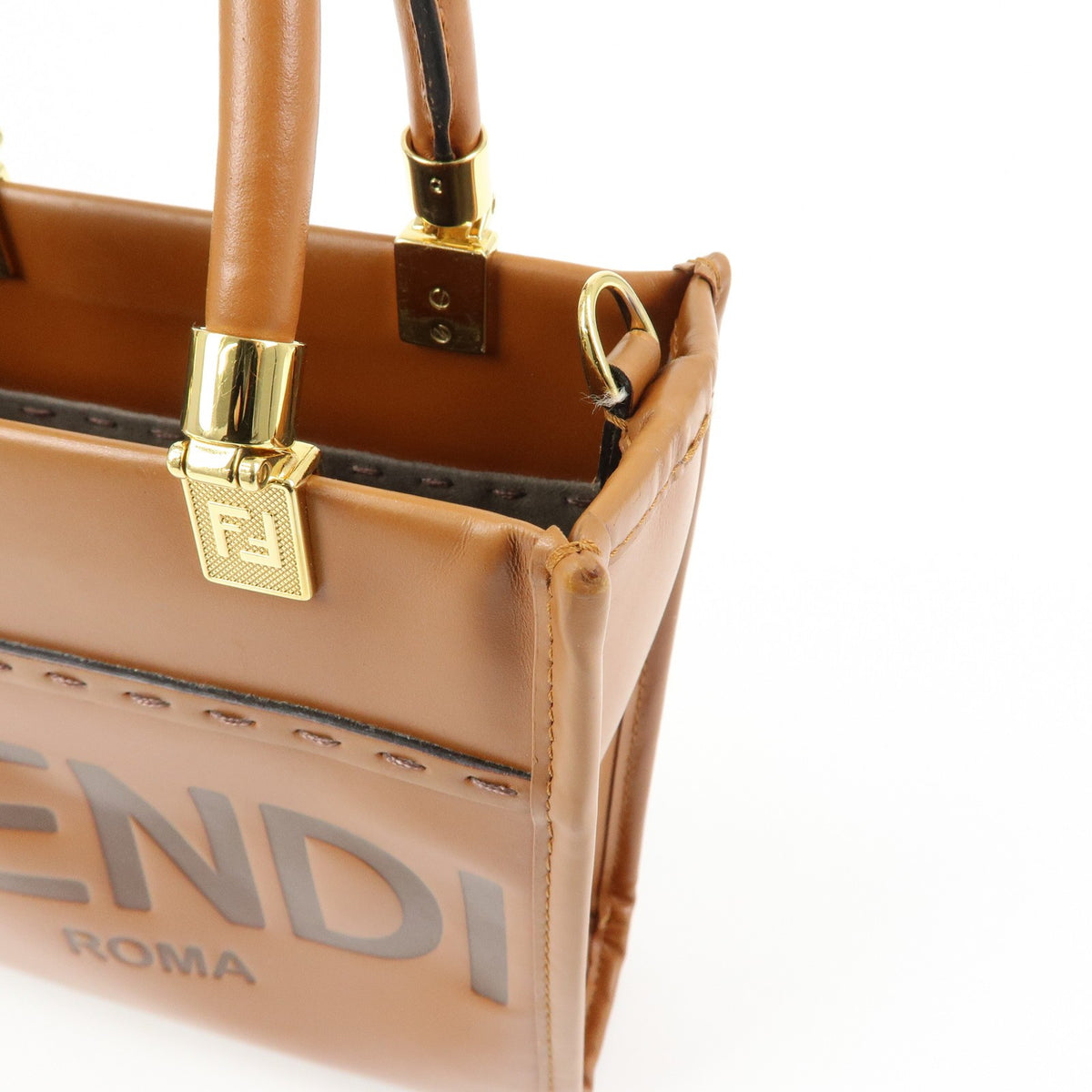 Fendi Sunshine Shopper Leather Brown Leather Tote Bag Bag (Pre-Owned)