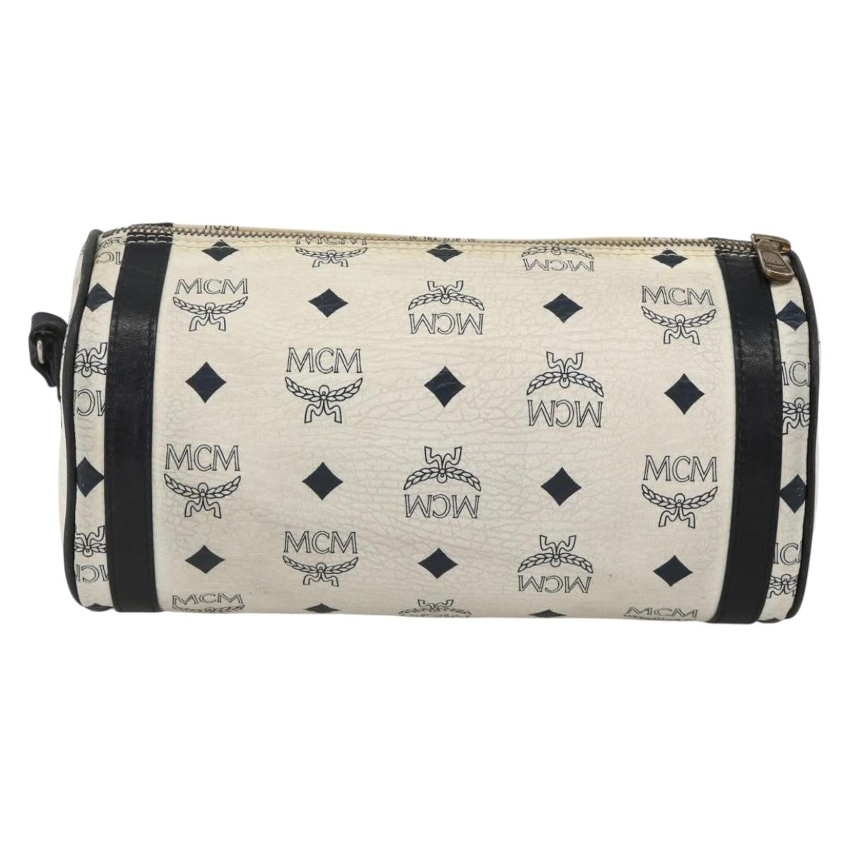 MCM Visetos Leather White Leather Shoulder Bag Bag (Pre-Owned)