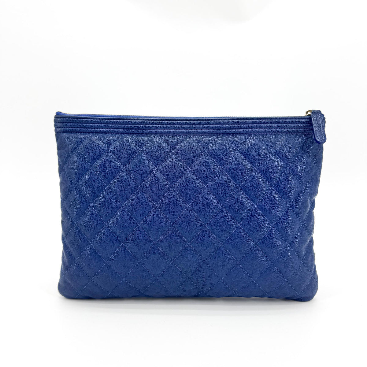 Chanel Boy O Case Clutch Quilted Caviar Blue Leather Clutche & Pouche Bag (Pre-Owned)