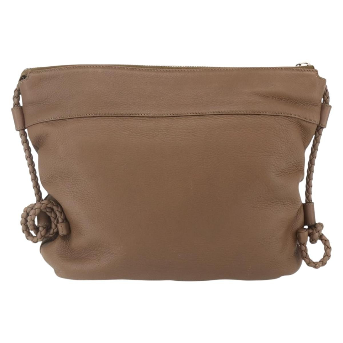 Gucci Braided Strap Zip Messenger Leather Brown Leather Shoulder Bag Bag (Pre-Owned)