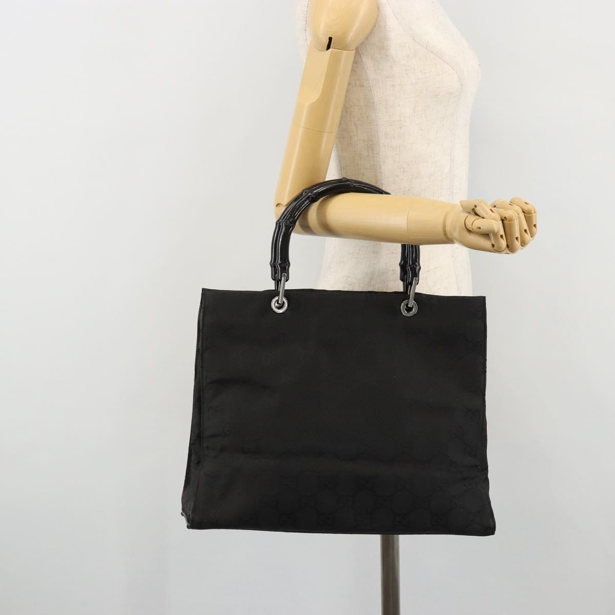 Gucci Vintage Bamboo Handle Tote Gg Canvas Black Canvas Tote Bag Bag (Pre-Owned)