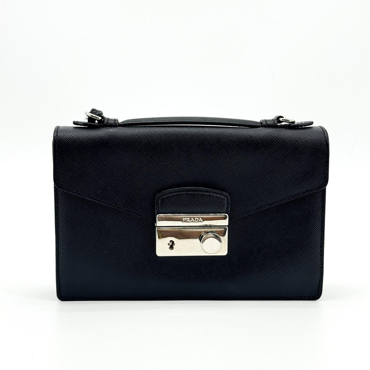 Prada Convertible Sound Vernice Saffiano Leather Black Leather Handbag (Pre-Owned)