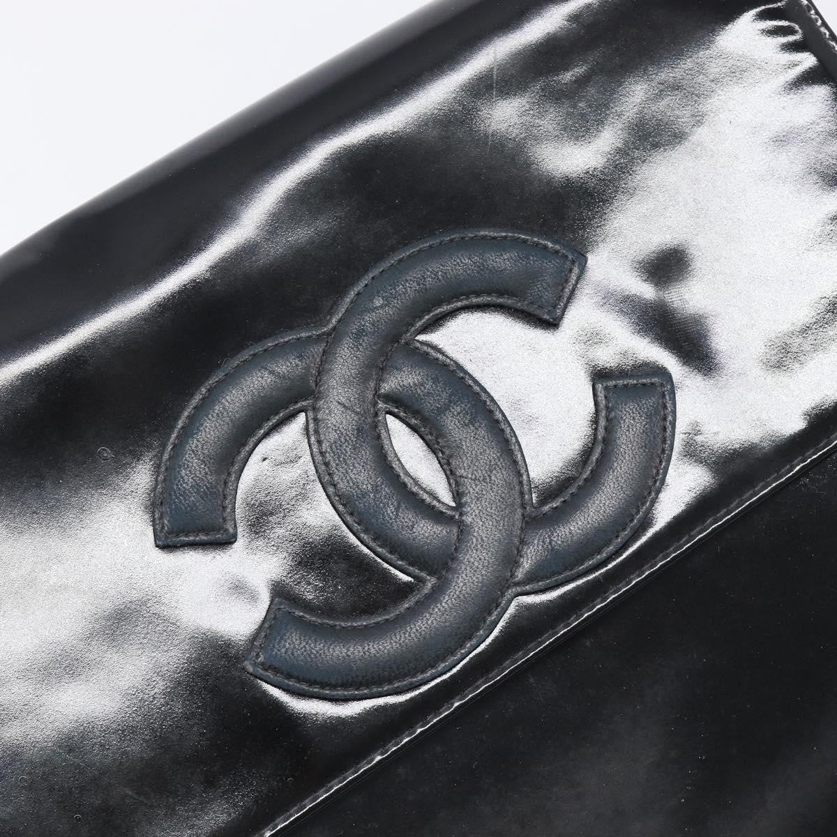 Chanel Chain Handle Leather Black Patent_Leather Tote Bag Bag (Pre-Owned)