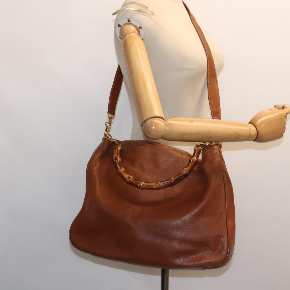 Gucci Bamboo Brown Leather Shoulder Bag (Pre-Owned)
