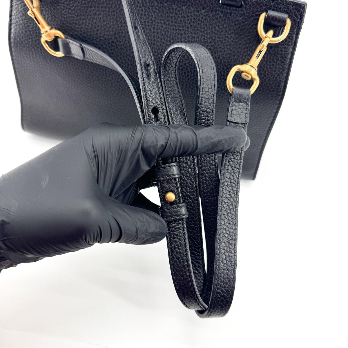Gucci Gg Marmont Top Handle Leather Black Leather Handbag (Pre-Owned)