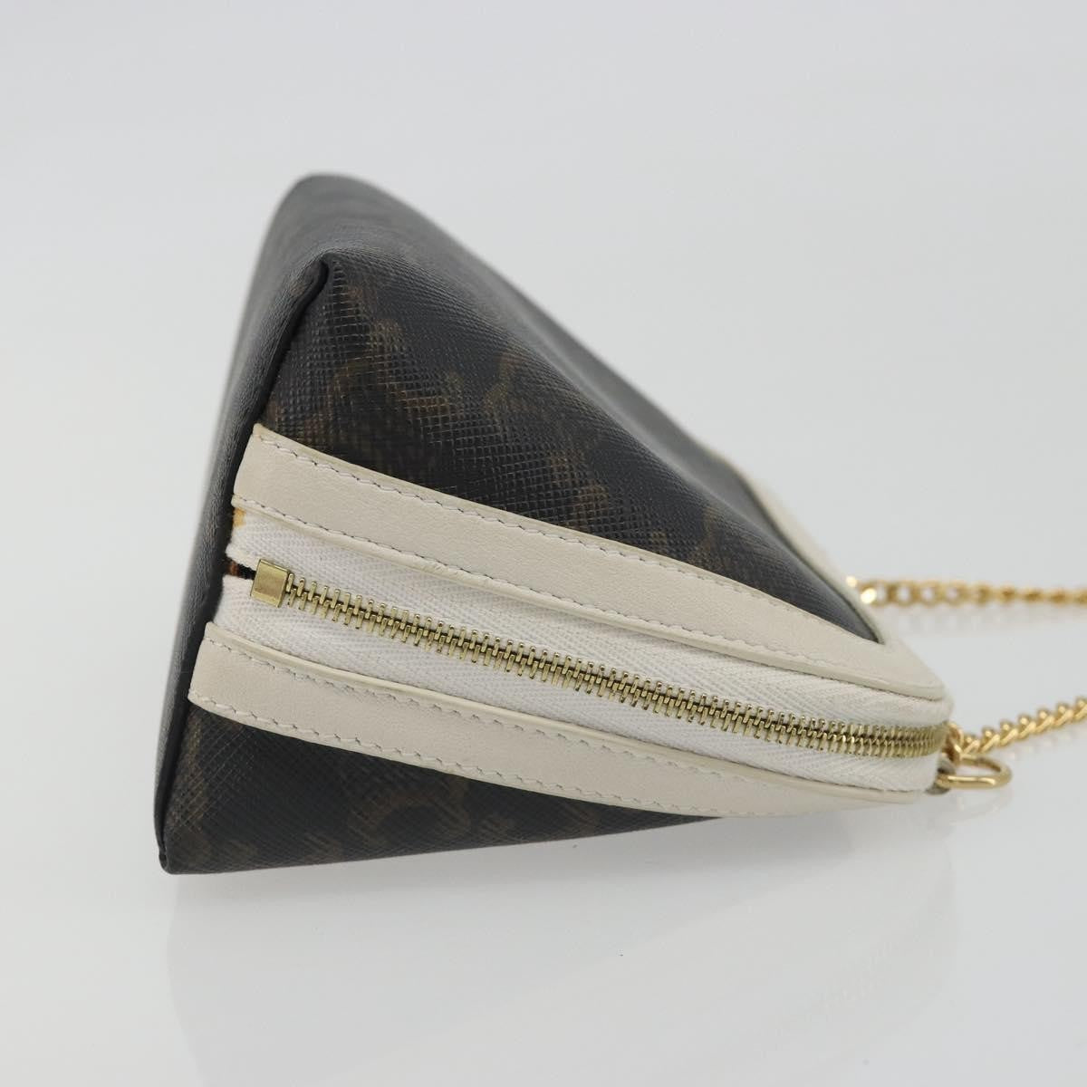Celine Zip Around Chain Clutch Triomphe Coated Canvas Brown Canvas Clutche & Pouche Bag (Pre-Owned)