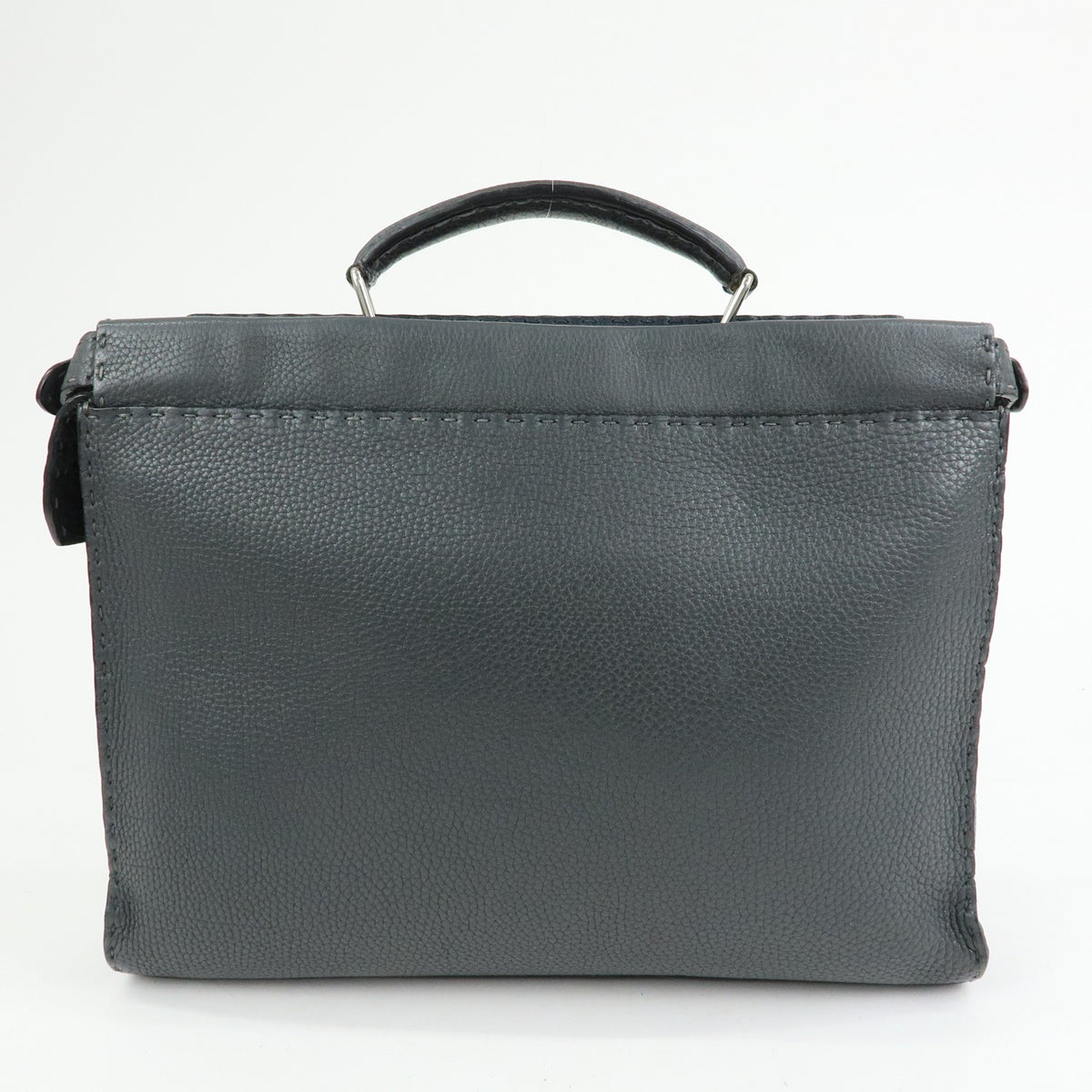 Fendi Selleria Peekaboo Grainy Leather Gray Leather Handbag (Pre-Owned)