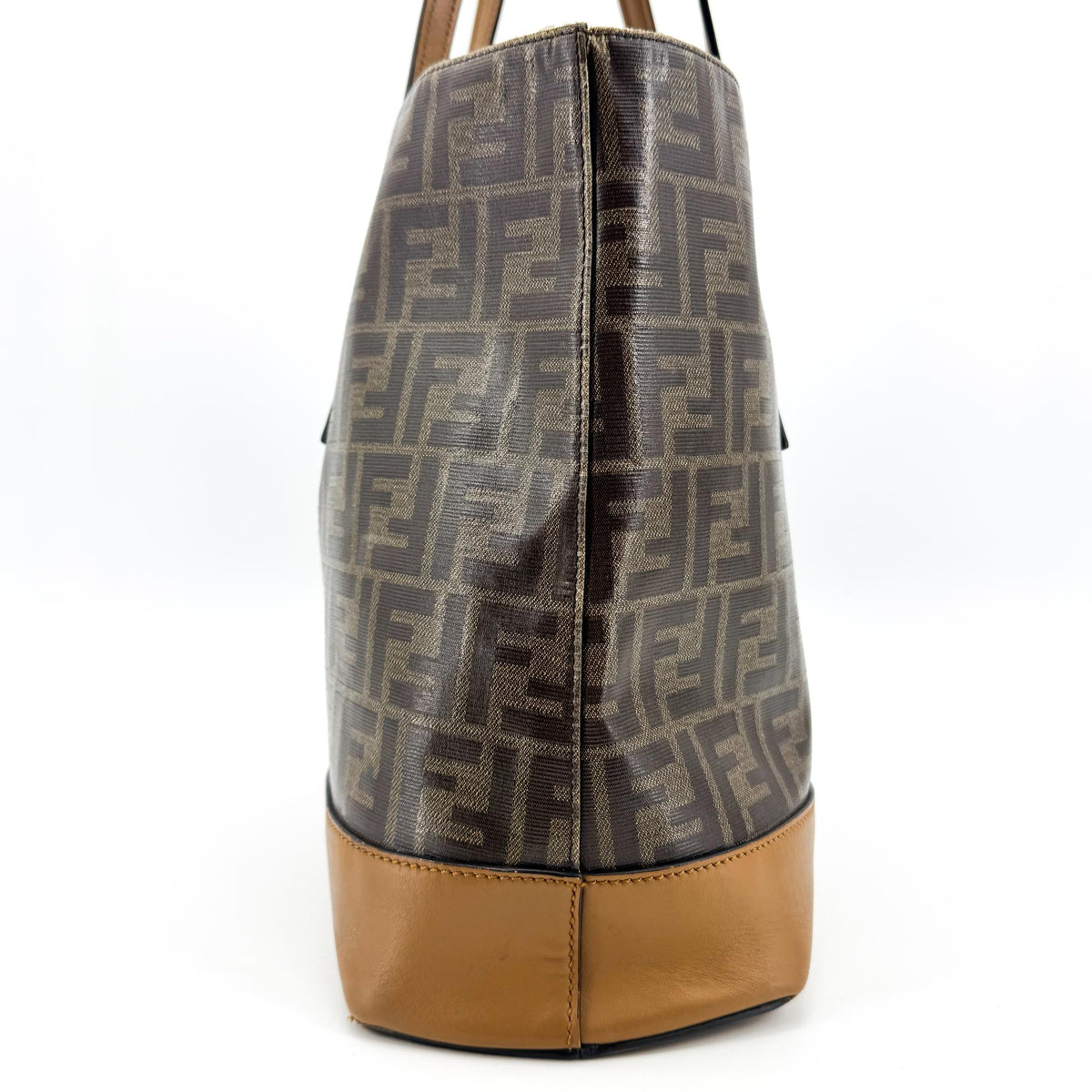 Fendi Ff Logo Stamp Shopping Zucca Coated Canvas Brown Canvas Tote Bag Bag (Pre-Owned)