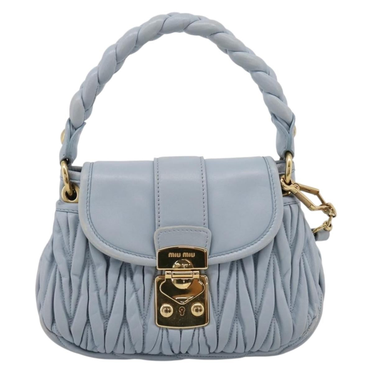 Miu Miu Coffer Hobo Matelasse Leather Blue Leather Handbag (Pre-Owned)