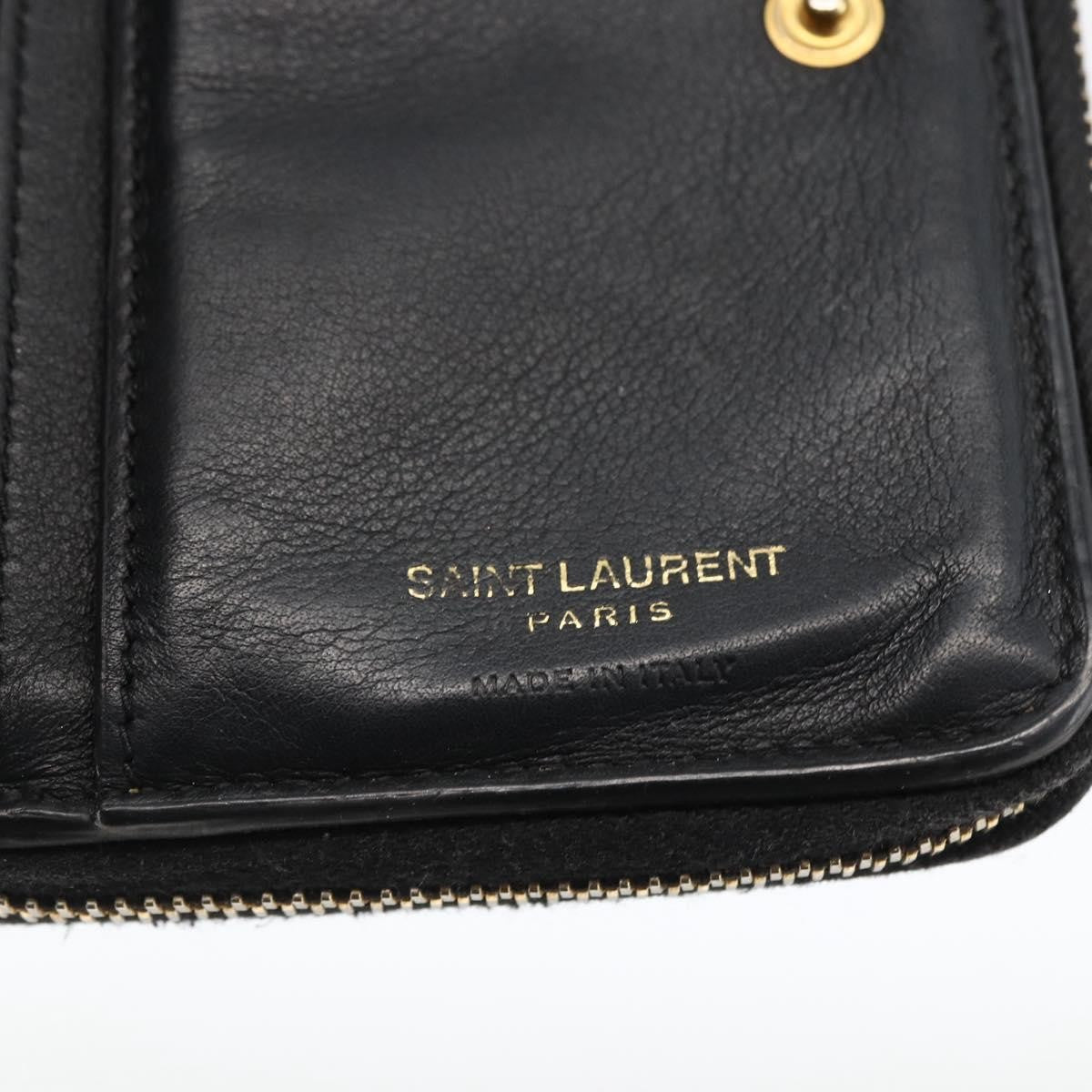 Saint Laurent Classic Monogram Ysl Line Zip Around Leather Black Leather Wallets Accessory (Pre-Owned)