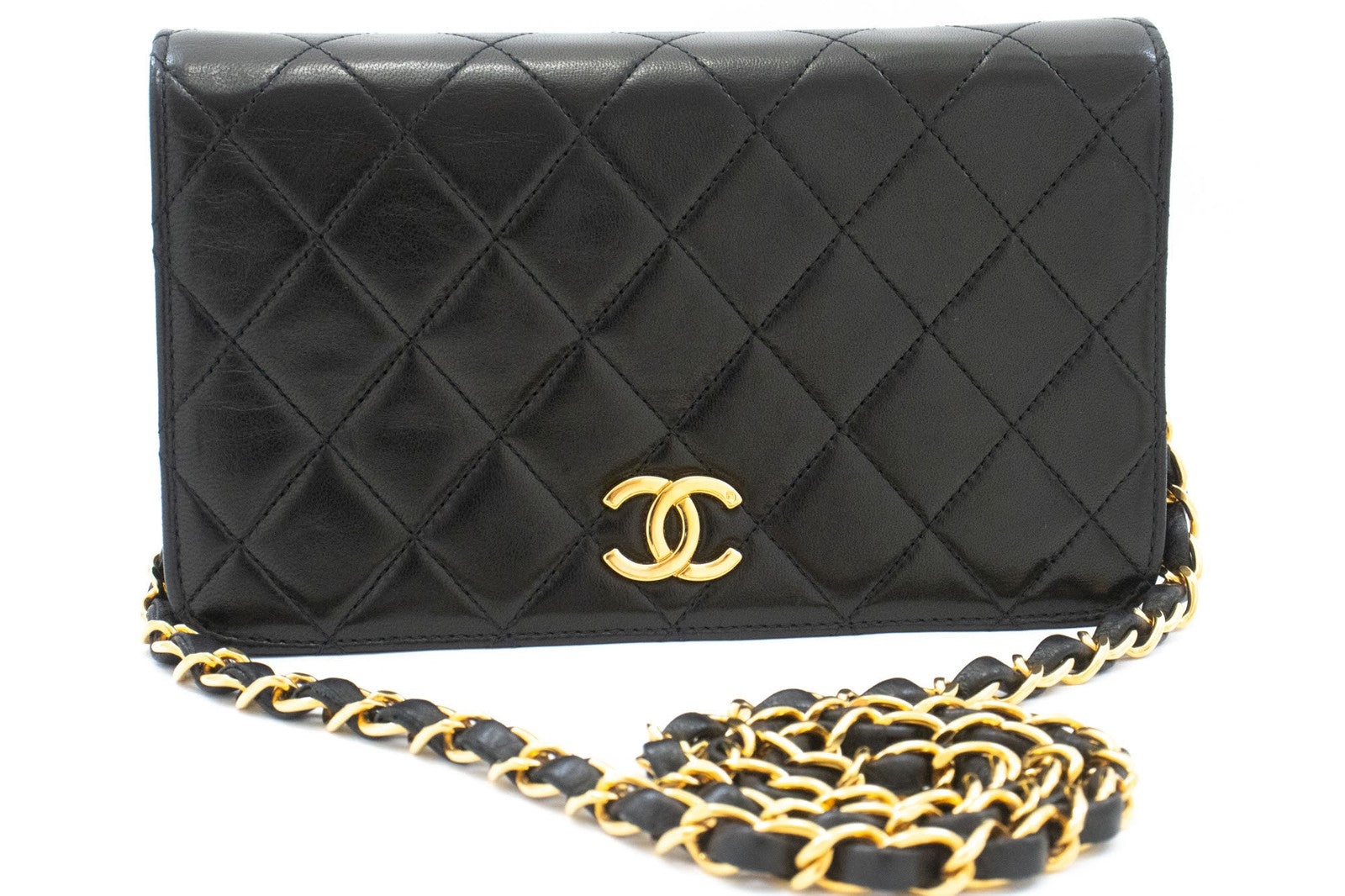 Chanel Vintage Full Flap Quilted Lambskin Black Leather Shoulder Bag Bag (Pre-Owned)