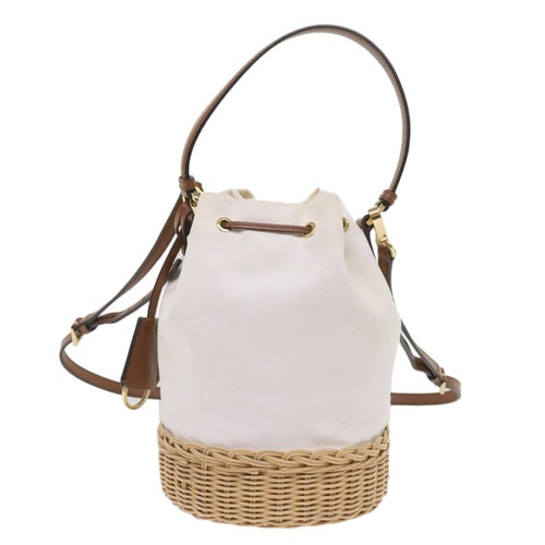 Prada Midollino White Canvas Handbag (Pre-Owned)