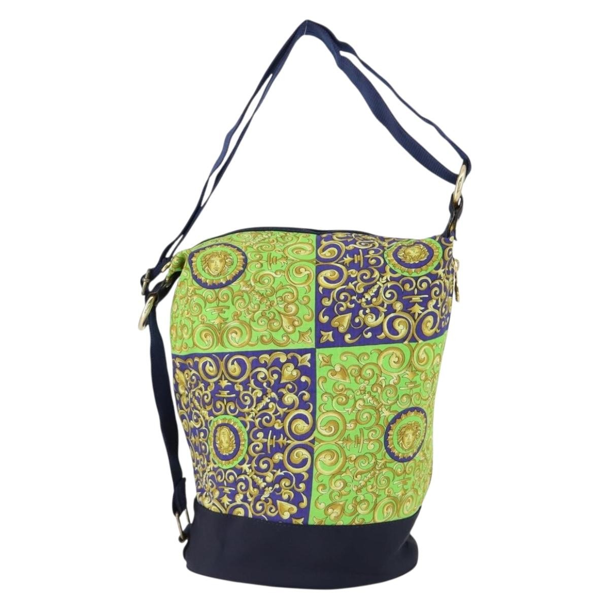 Versace Vintage Cotton Green Cotton Shoulder Bag Bag (Pre-Owned)