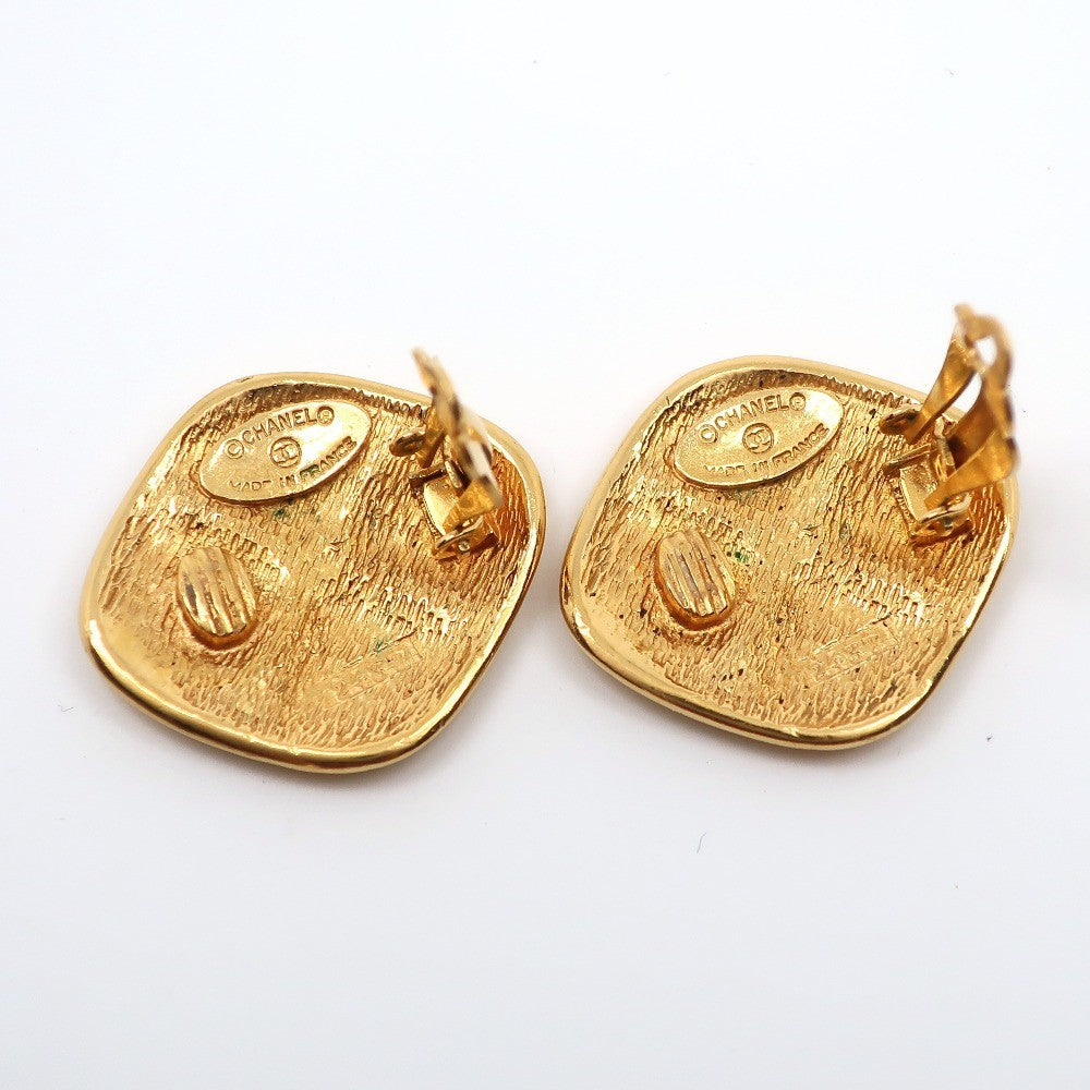Chanel Cc Rhombus Clip-On Metal Gold Gold_Plated Earrings Jewelry (Pre-Owned)