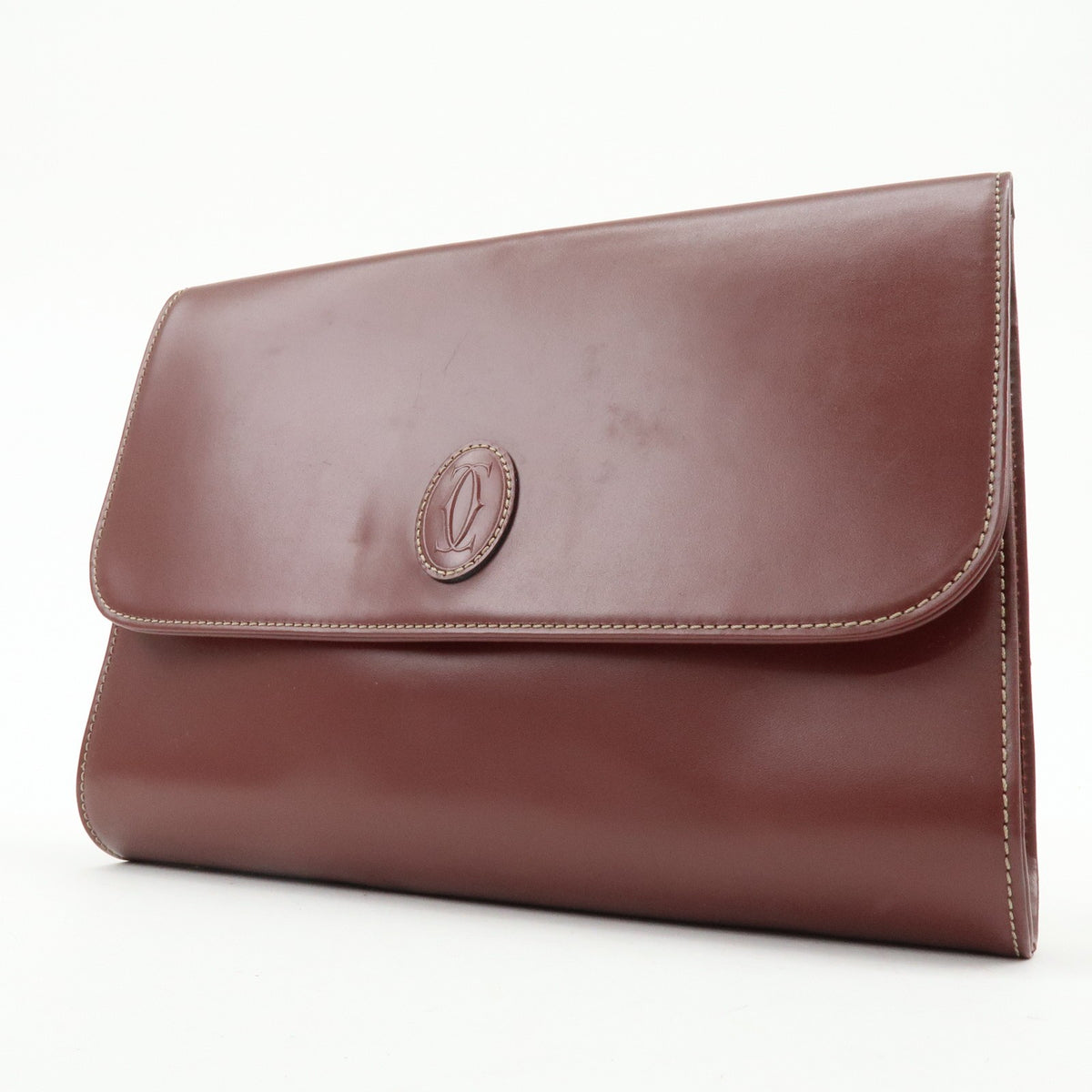 Cartier Must De Cartier Clutch Leather Burgundy Leather Clutche & Pouche Bag (Pre-Owned)