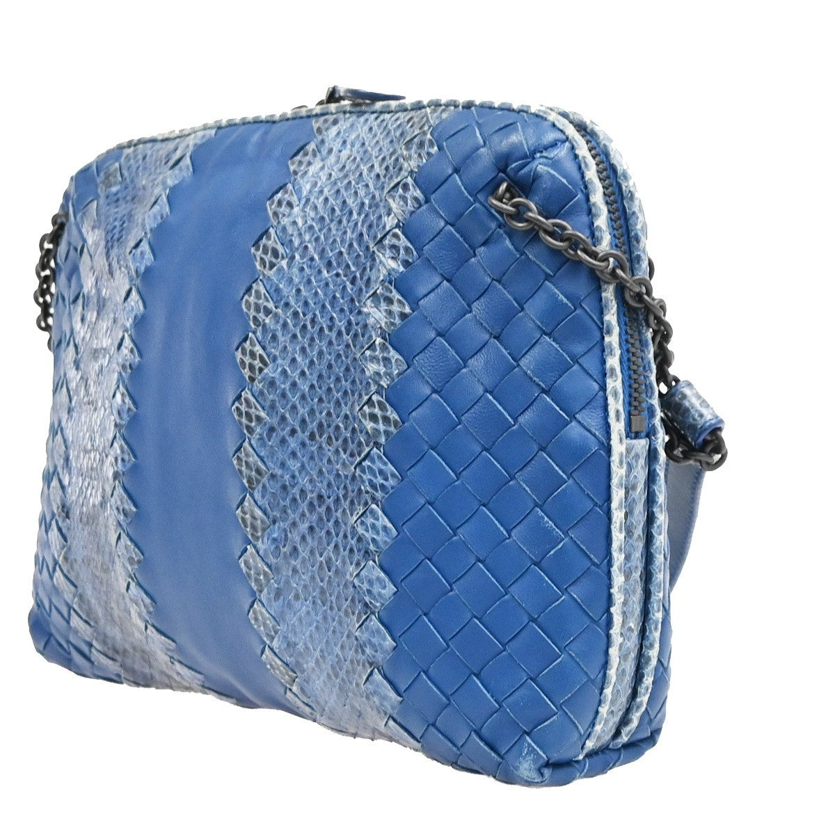 Bottega Veneta Nodini Embroidered Intrecciato Nappa Blue Leather Shoulder Bag Bag (Pre-Owned)