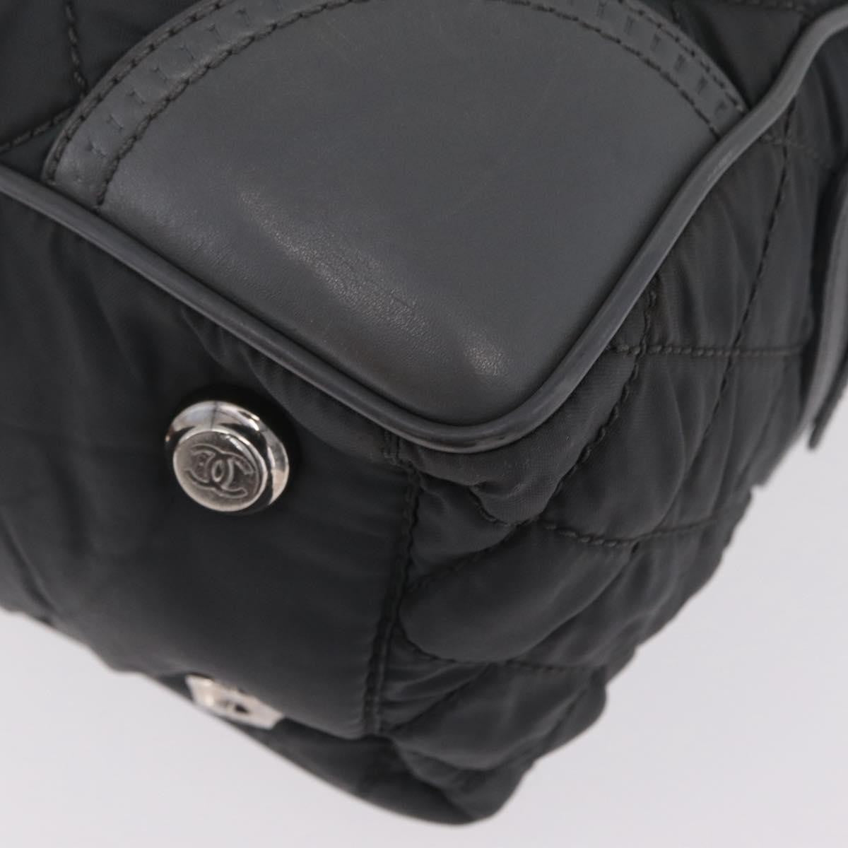 Chanel Vintage Cc Quilted Nylon Gray Nylon Tote Bag Bag (Pre-Owned)