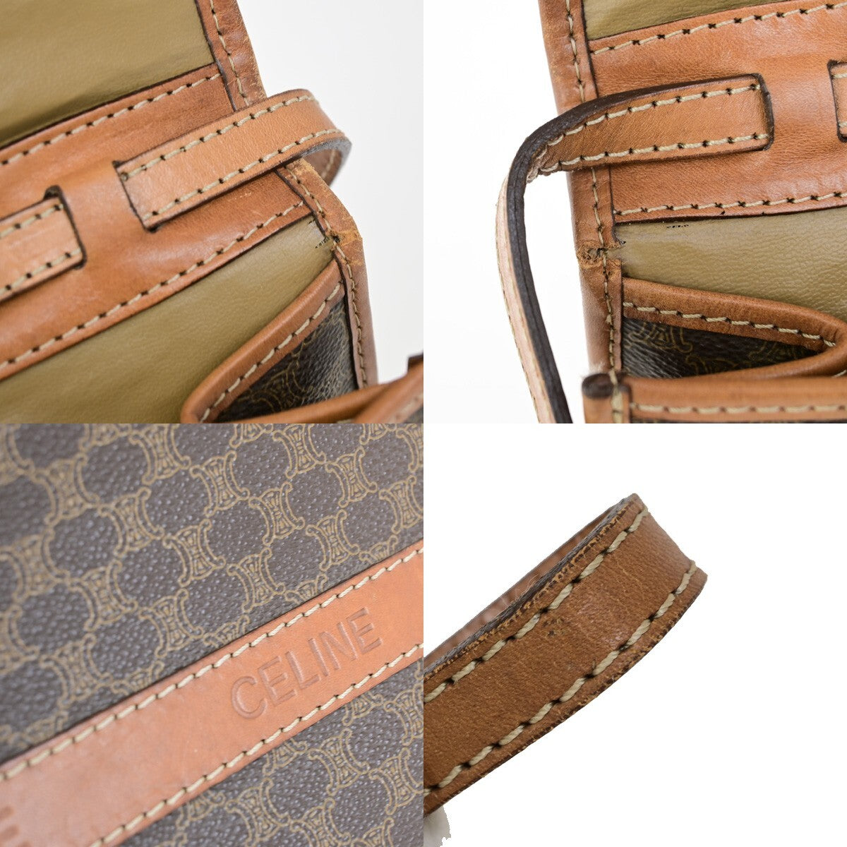 Celine Vintage Macadam Canvas And Leather Brown Canvas Shoulder Bag Bag (Pre-Owned)