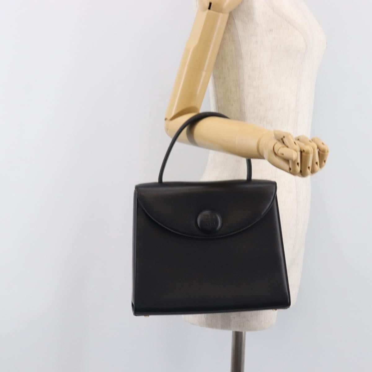 Valentino Garavani Top Handle Flap Leather Black Leather Handbag (Pre-Owned)