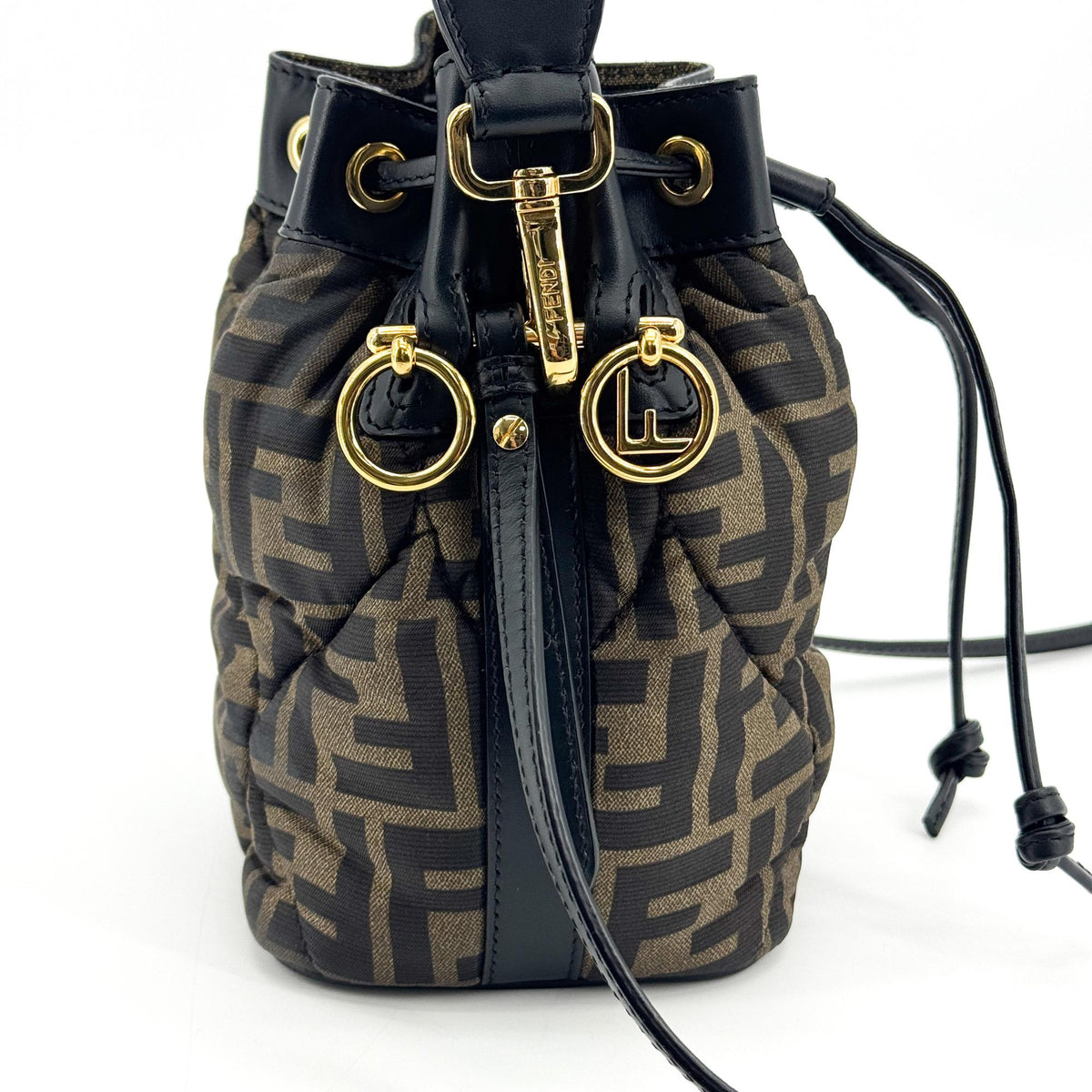 Fendi Mon Tresor Bucket Zucca Quilted Silk Black Canvas Handbag (Pre-Owned)