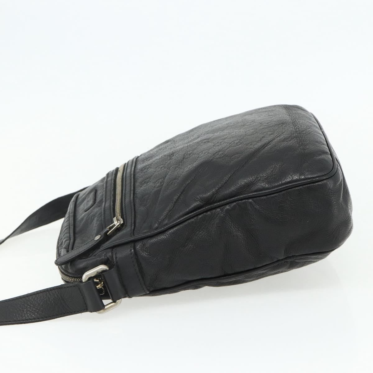 Gucci Front Zip Messenger Guccissima Leather Black Leather Shoulder Bag Bag (Pre-Owned)