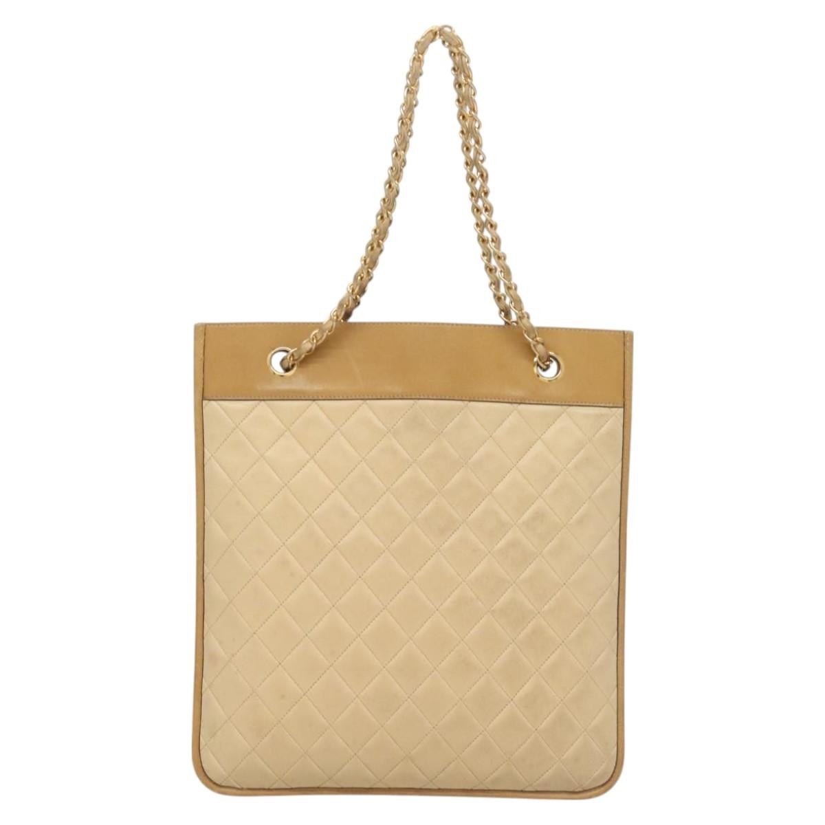 Chanel Chain Handle Leather Beige Leather Tote Bag Bag (Pre-Owned)