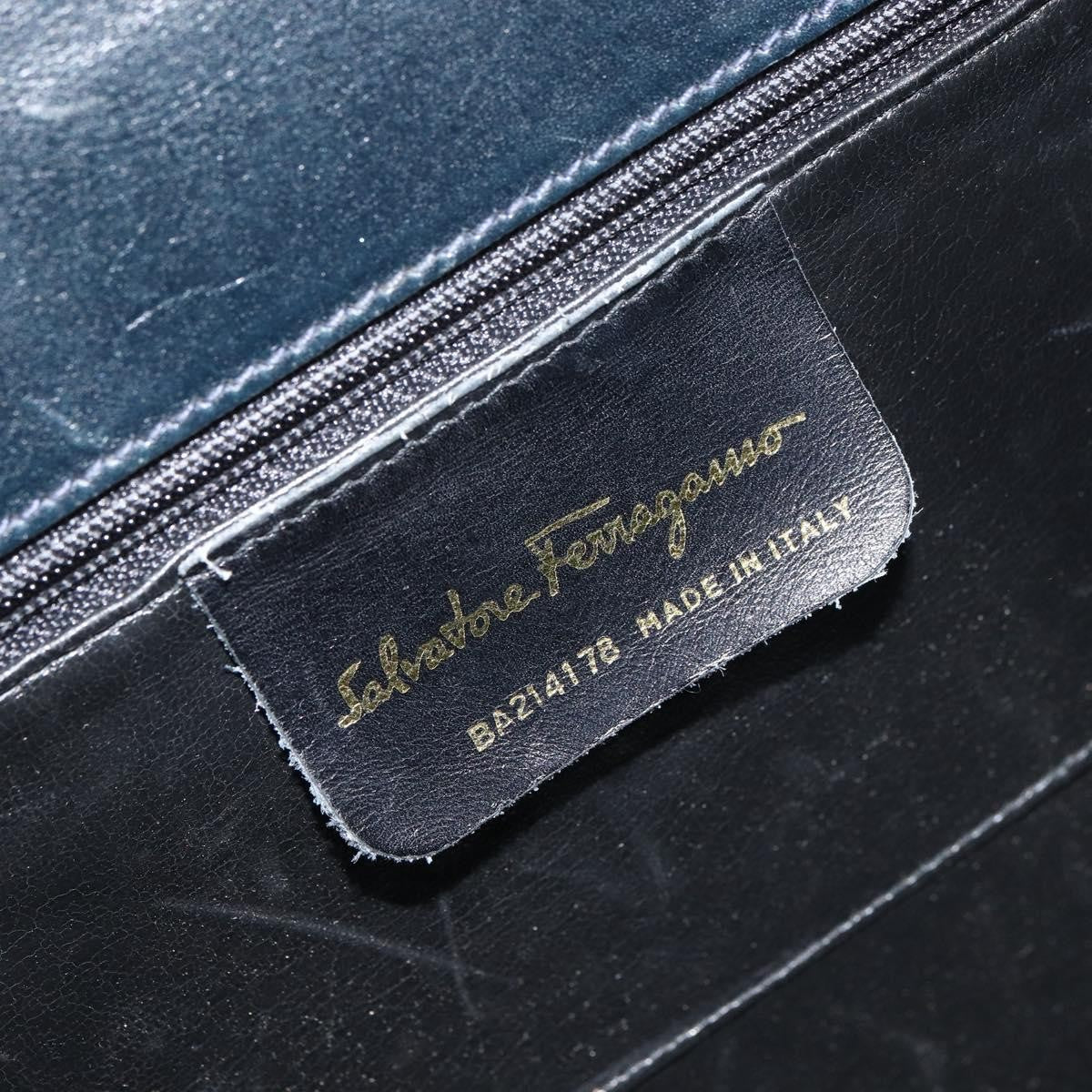 Salvatore Ferragamo Convertible Vara Bow Leather Navy Leather Handbag (Pre-Owned)