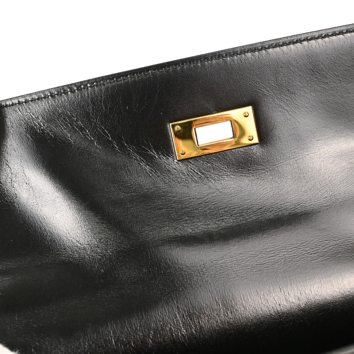 Hermes Kelly Black Box Calf With Gold Hardware Black Calfskin Handbag (Pre-Owned)