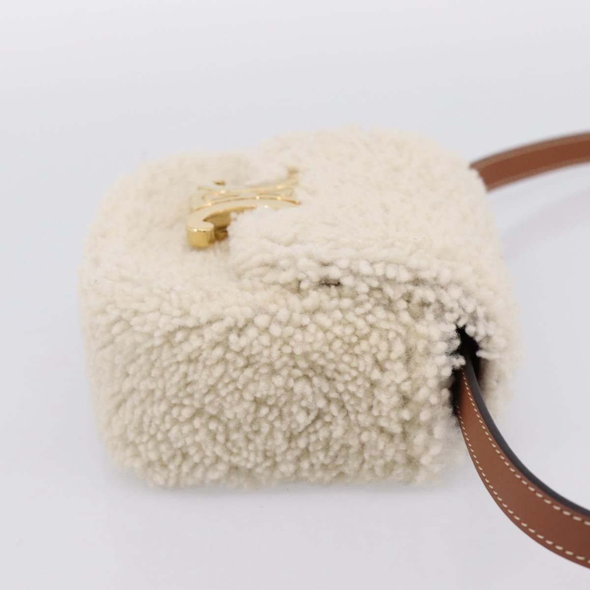 Celine Triomphe Shoulder Shearling Beige Wool Handbag (Pre-Owned)