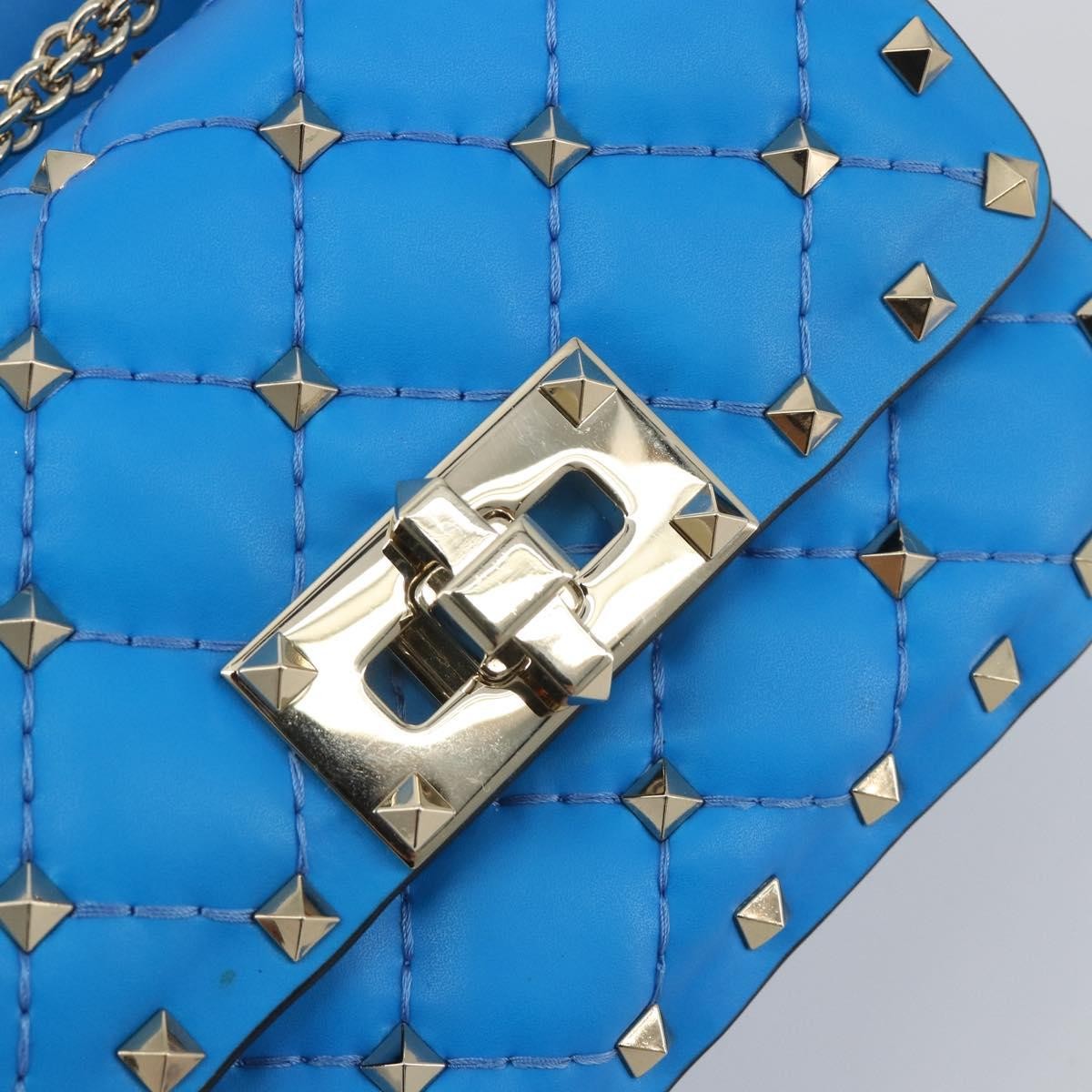 Valentino Garavani Rockstud Spike Flap Quilted Leather Blue Leather Shoulder Bag Bag (Pre-Owned)