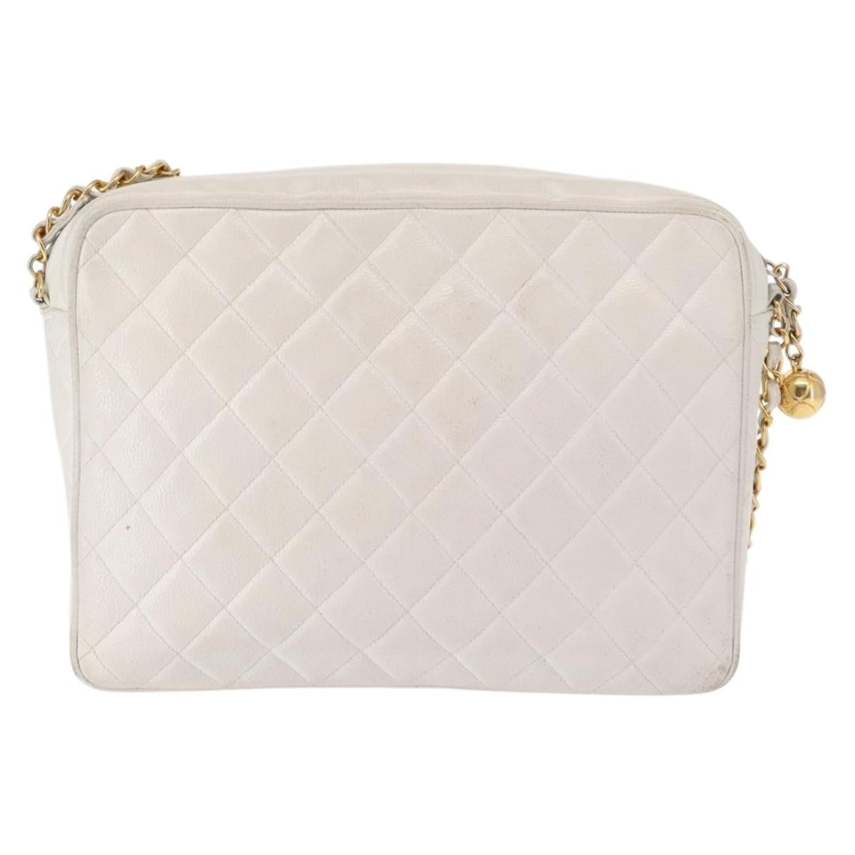 Chanel Vintage Front Pocket Camera Quilted Caviar White Leather Shoulder Bag Bag (Pre-Owned)