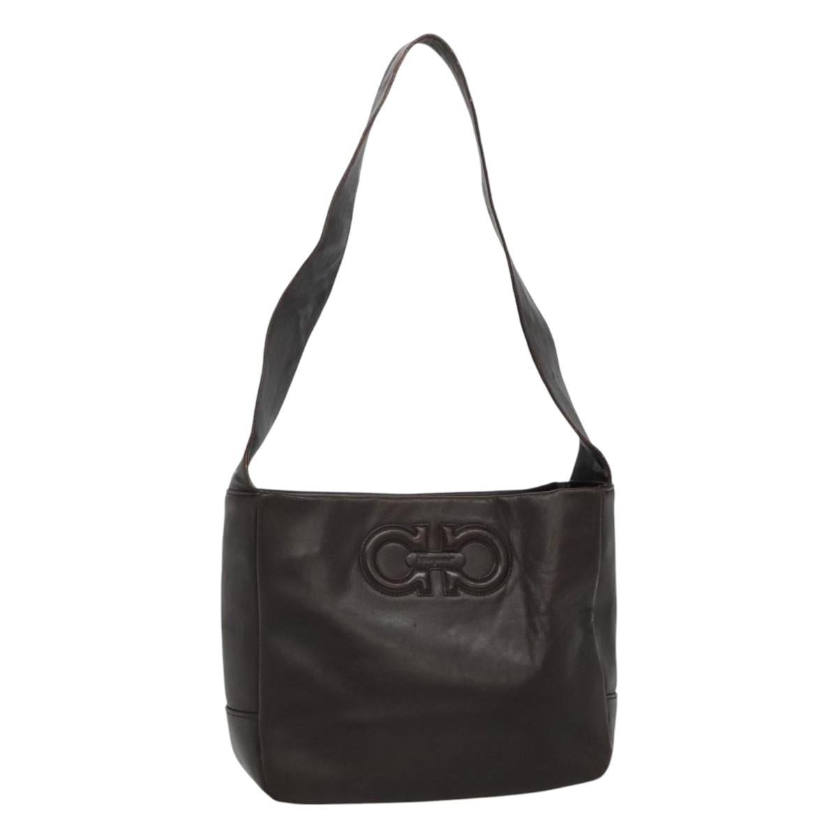 Salvatore Ferragamo Gancini Brown Leather Shoulder Bag (Pre-Owned)